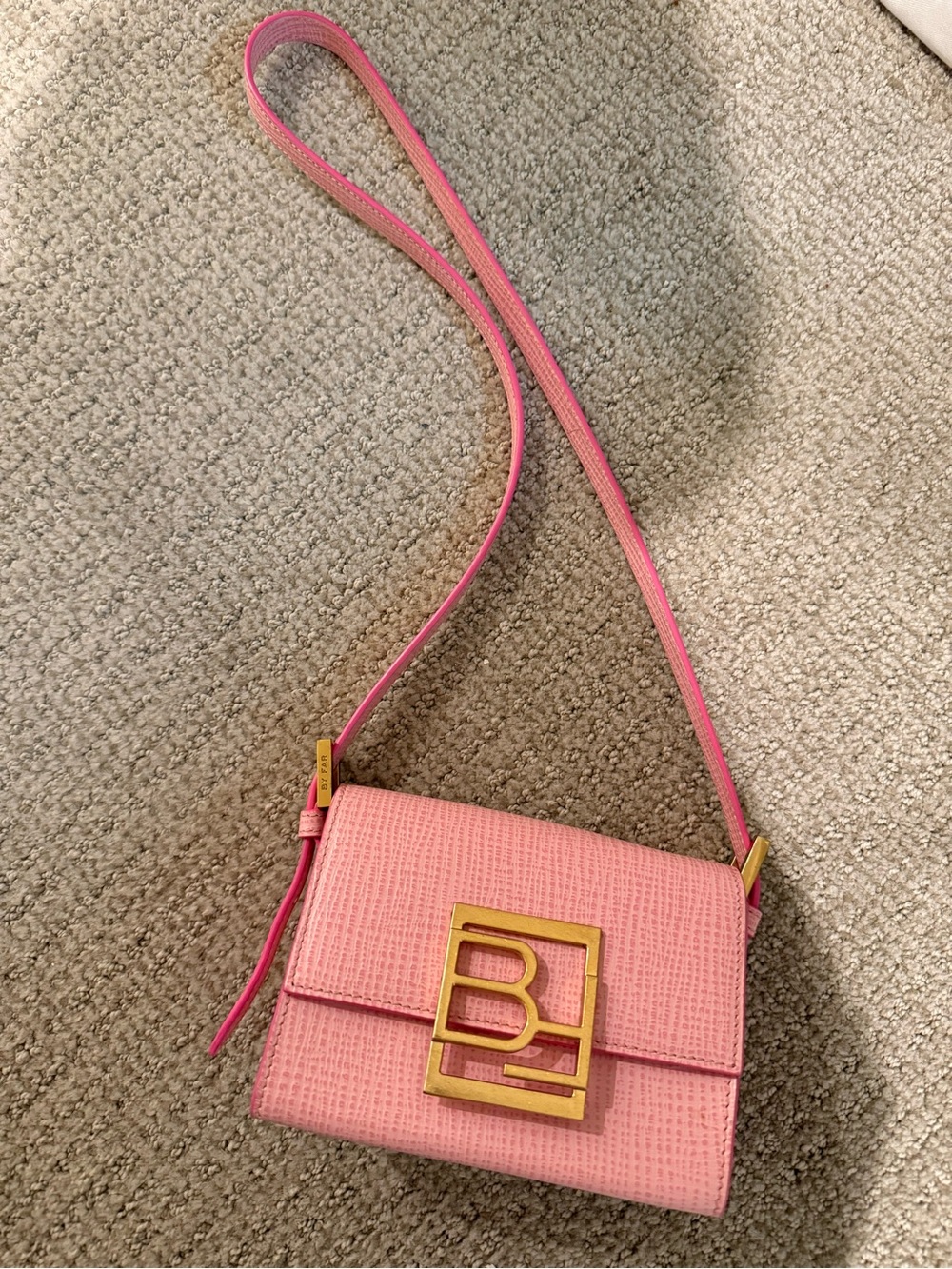 BY FAR Fran Pink embossed Shoulder Bag with Gold Logo